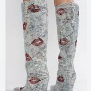 Cape Robbin coraline rhinestone- coated thigh high boots in the print variant
